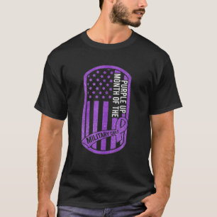 Camiseta Púrpura Mês Militar de Criança Motosa Bandeira EUA