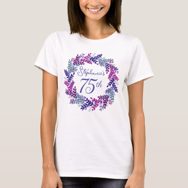 Camiseta Púrpura rosa Elegante Monograma 75º Aniversário (Frente)