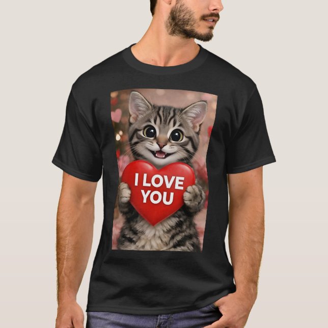 Camiseta Purpurina o Gatinho de Natal "Eu Te Amo" (Frente)