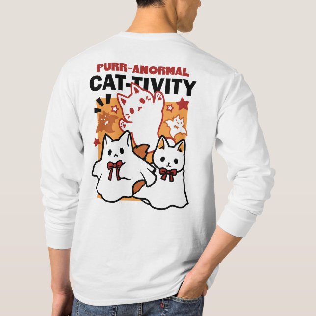 Camiseta Purr-anormal Cat-tivity Fogueira de Halloween Desi (Verso)