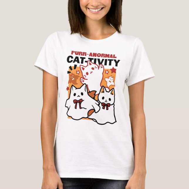 Camiseta Purr-anormal Cat-tivity Fogueira de Halloween Desi (Frente)