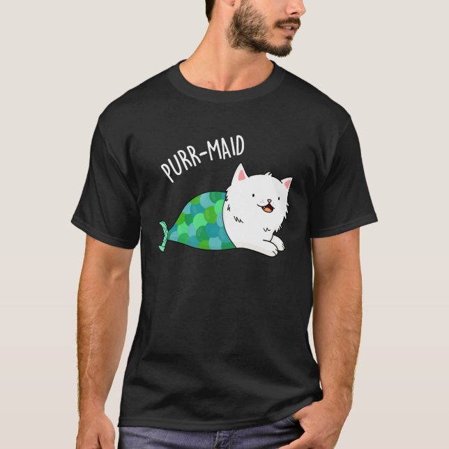 Camiseta Purr-Maid Gatinho Engraçado Sereia Pun Dark BG (Frente)