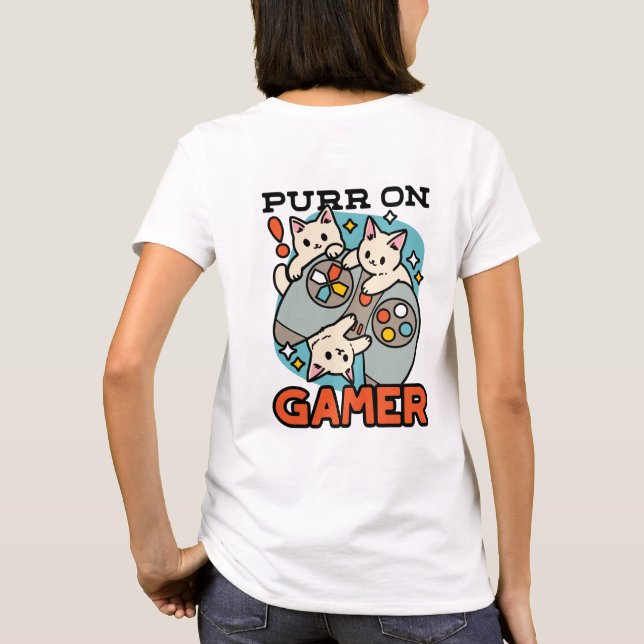 Camiseta Purr On Gamer - Design de Jogos para Gatos de Gato (Verso)