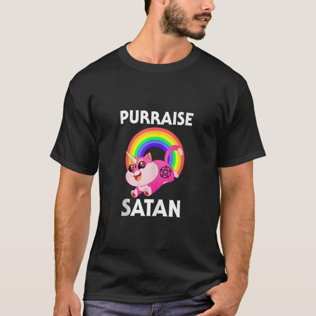 Camiseta Purraise Satan Cat Hail Satanic Occult Praise Sata (Frente)