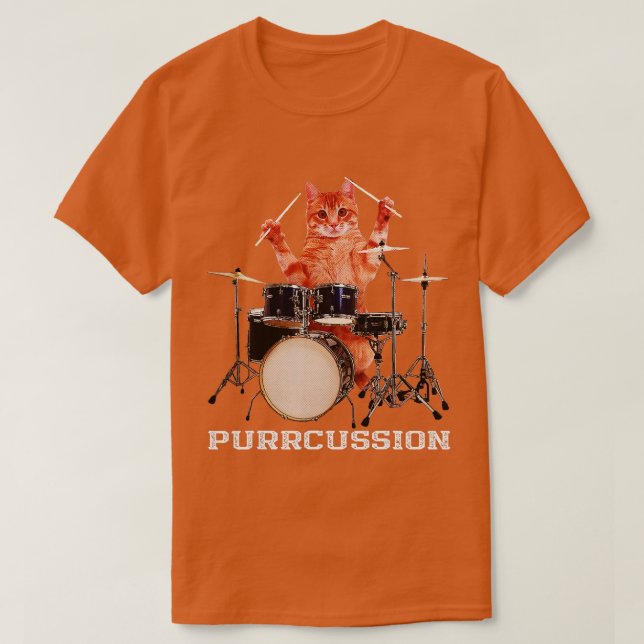 Camiseta Purrcussion  Funny Cat Drummer On Drum Set Percuss (Frente do Design)