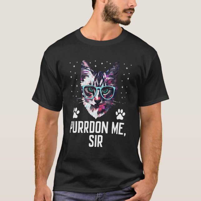 Camiseta Purrdon Me Sir Cat Lover Funny Kitten Humor Cowork (Frente)
