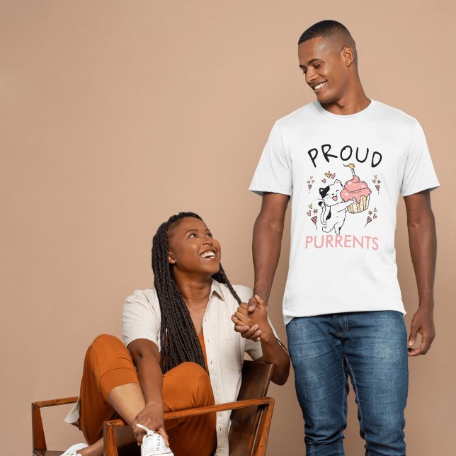 Camiseta Purrents Orgulhosos primeiro aniversario do tema C (Proud Purrents Cat theme 1st Birthday T-Shirt)