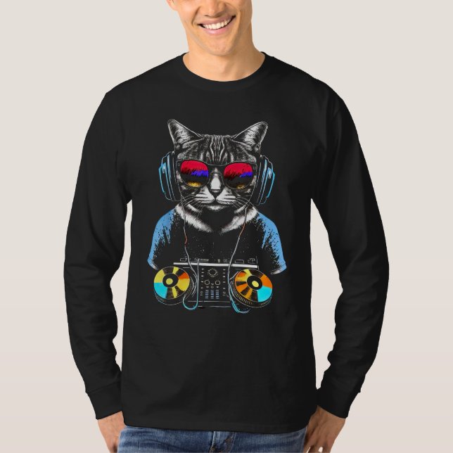 Camiseta Purrfect DJ Vibes Cat Kitty on Turntables (Frente)