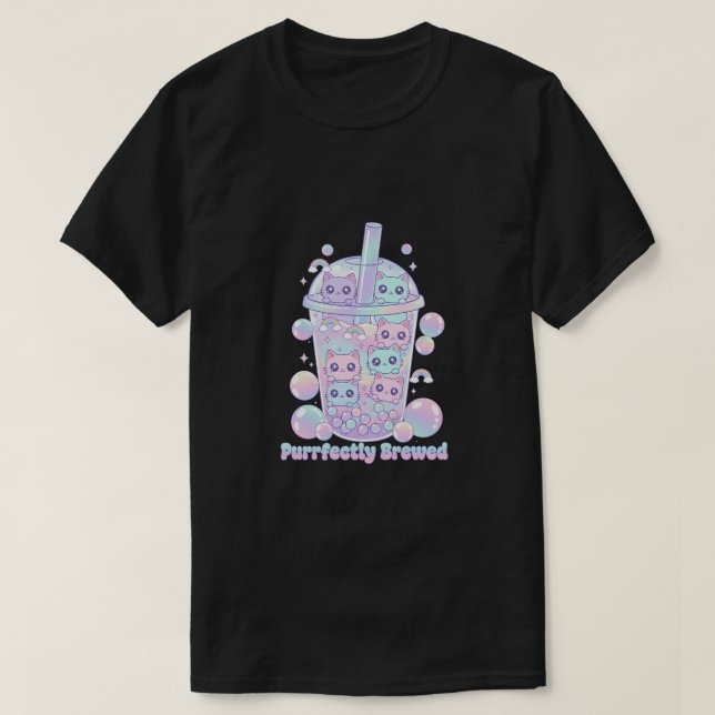 Camiseta Purrfectly Brewed (Frente do Design)
