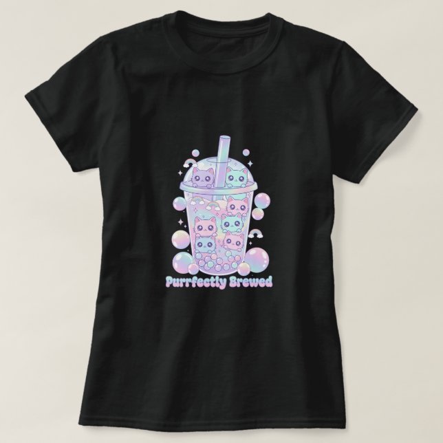 Camiseta Purrfectly Brewed (Frente do Design)