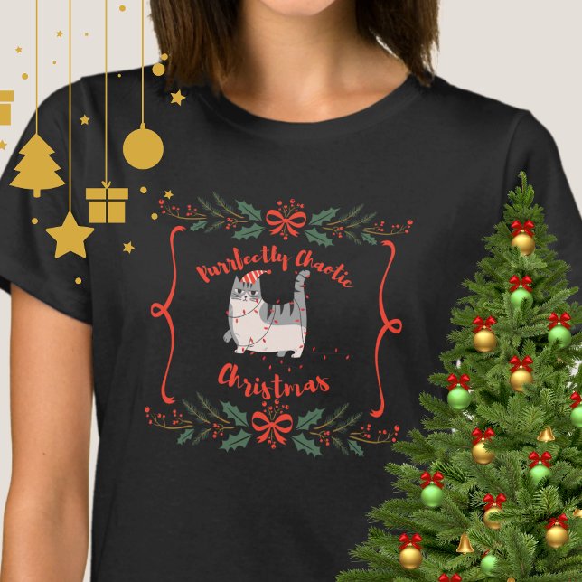 Camiseta Purrfectly Chaotic Christmas Funny Holiday Cat  (Criador carregado)
