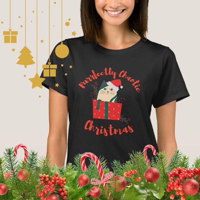 Camiseta Purrfectly Chaotic Christmas Funny Holiday Cat  (Criador carregado)