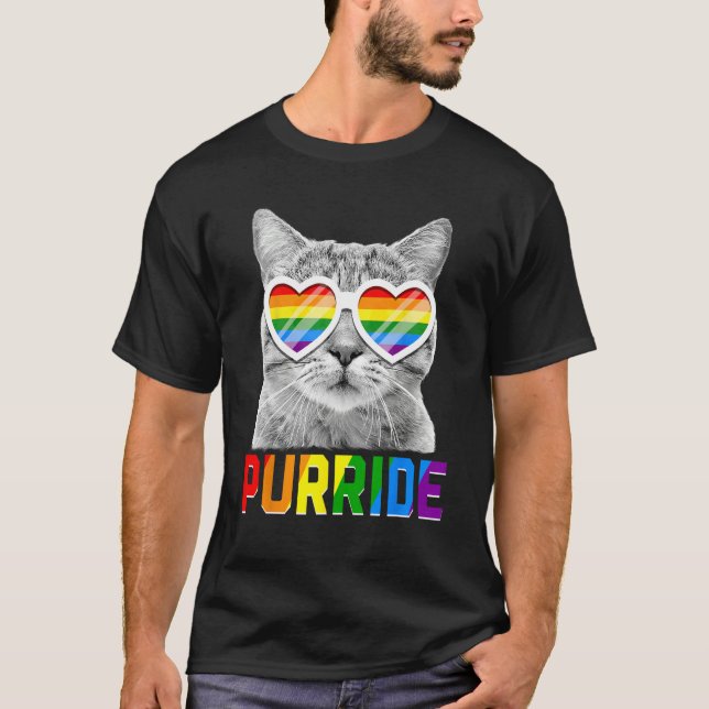 Camiseta Purride  Cat  LGBT Rainbow Gay Pride Support LGBTQ (Frente)