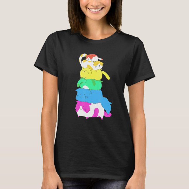 Camiseta Purride Rainbow Lgbt Cat Pile Felino Orgulho gay C (Frente)