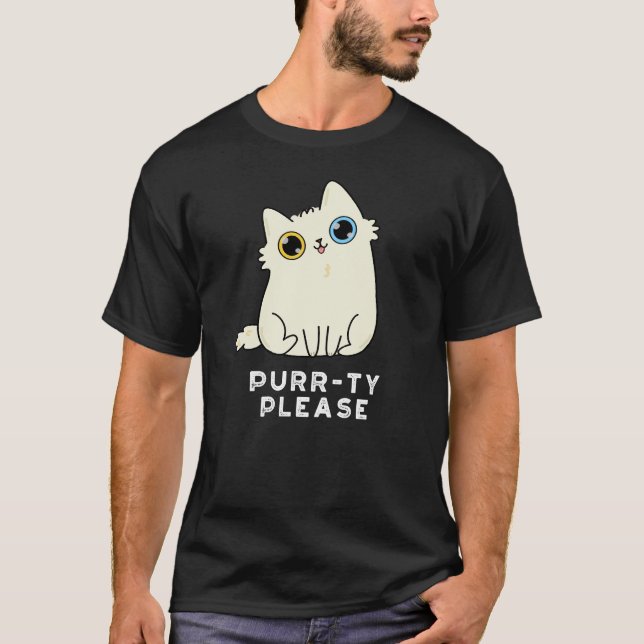 Camiseta Purrty Por Favor Gatinho Engraçado Gato Pun Dark B (Frente)