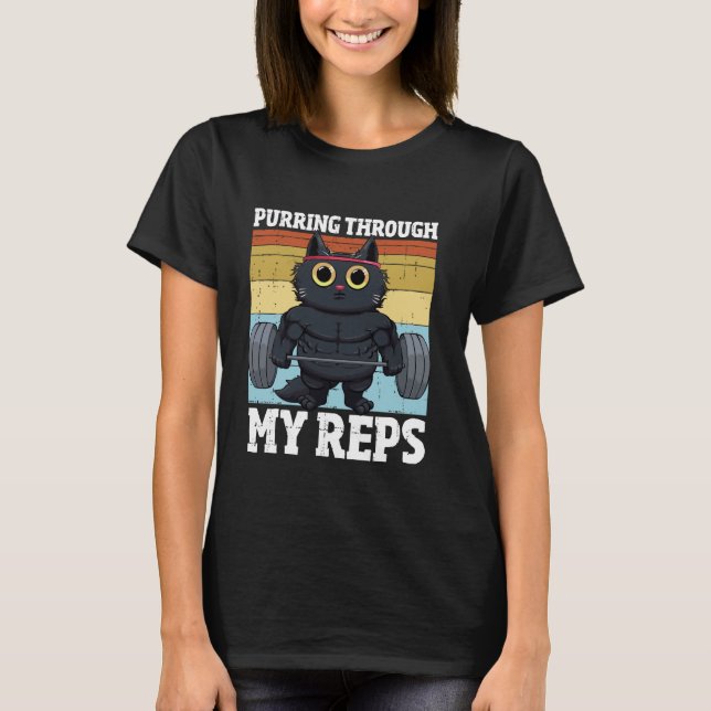 Camiseta Puxando através do meu Reps Kitten Gym Workout Cat (Frente)