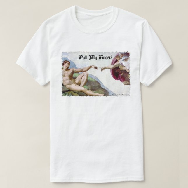 Camiseta Puxe meu dedo - Michelangelo Criando um Humor Arre (Frente do Design)