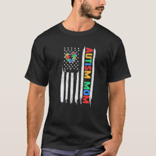 Camiseta Puzzle da Mãe Autista Coração Bandeira Americana A