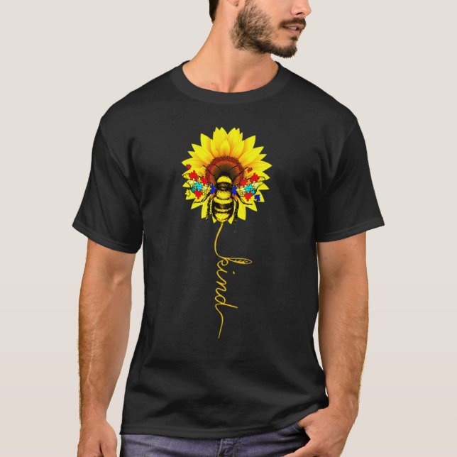 Camiseta Puzzle de Peças de Girassol Bee Kind de Conscienti (Frente)