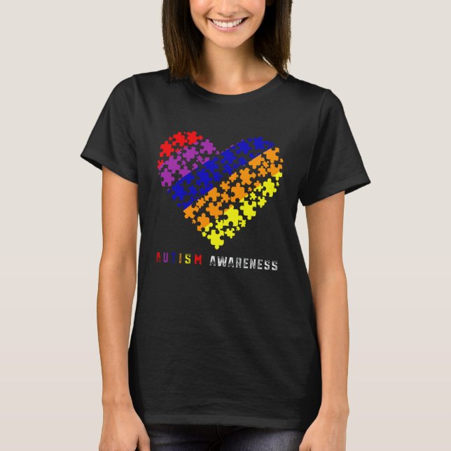 Camiseta Puzzles Heart Love Autism Awareness Mom Dad Boy (Frente)