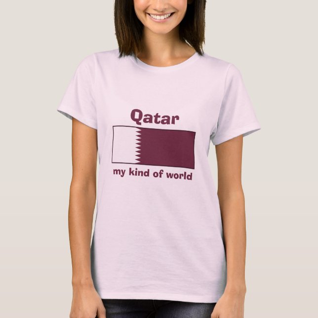 Camiseta Qatar Bandeira + Mapa + Texto (Frente)