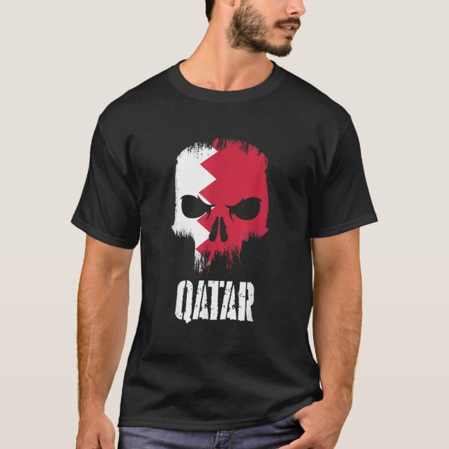 Camiseta Qatar Flag Skull Qatari Pride Patriotic (Frente)