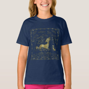 Camiseta Qilin Na Tapeçaria Do Ouro De Resto