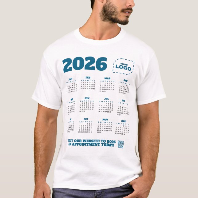 Camiseta QR Code Logo Business Promo 2026 Calendar T-Shirt (Frente)