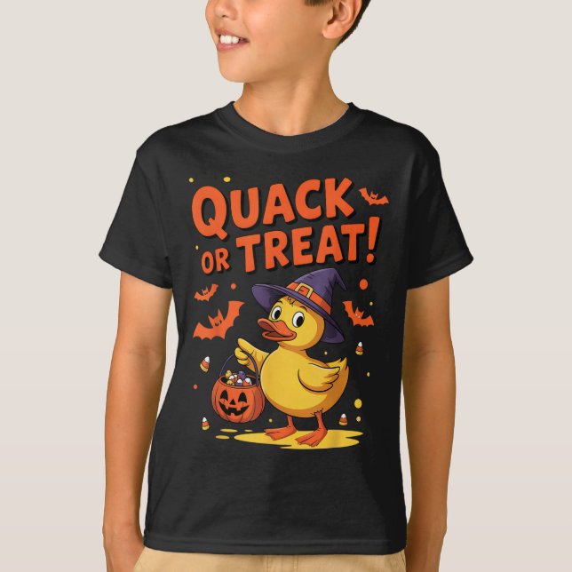 Camiseta Quack Ou Trate O Feliz Dia das Bruxas De Borracha  (Frente)