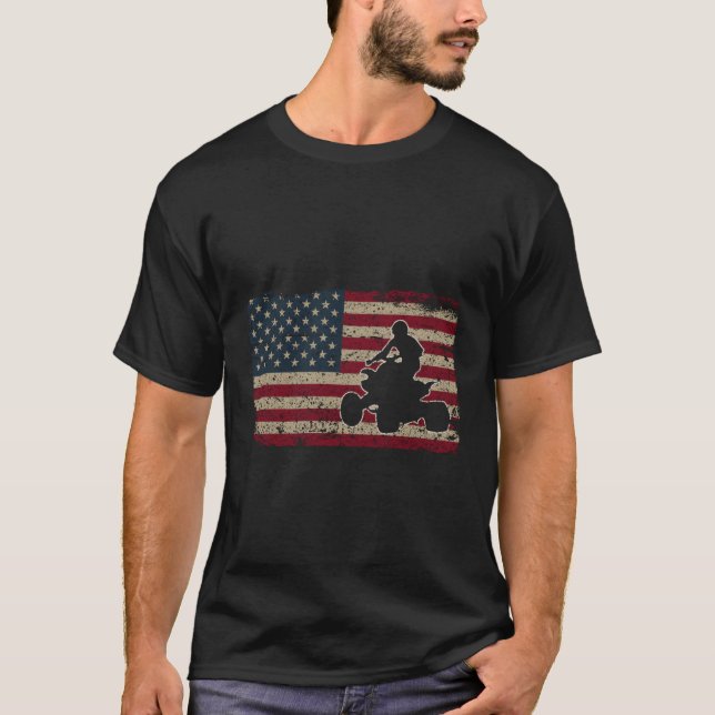 Camiseta Quad Biker America Flag I Atv Four Wheeler Quad Bi (Frente)