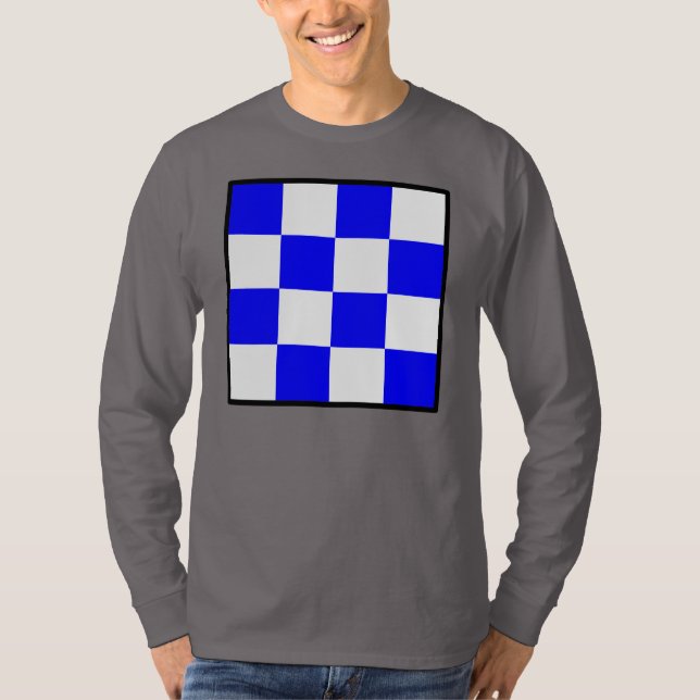 Camiseta Quadrado Azul Branco Verificado em NOVEMBRO (Frente)
