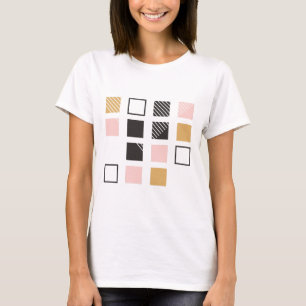 Camiseta Quadrados Abstratos Rosa Preto Bege Branco