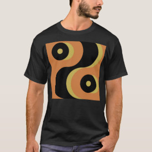Camiseta Quadrados ondulados pretos do vintage e amarelos