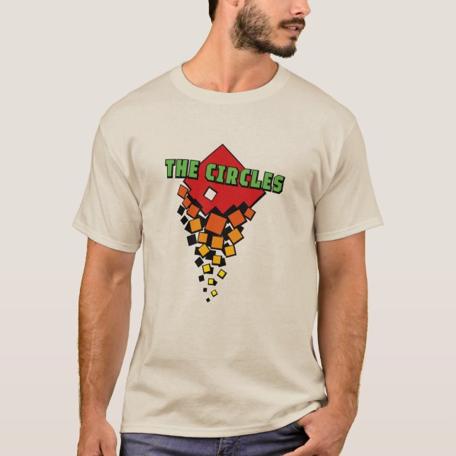 Camiseta Quadrados Vermelhos e Amarelos com Texto Verde dos (Frente)