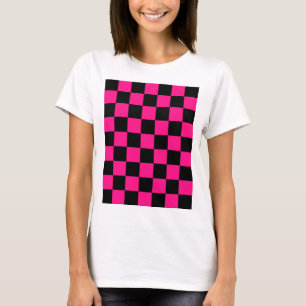 Camiseta Quadrados xadrez rosa quente preto geométrico retr