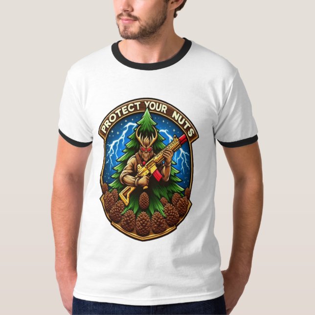 Camiseta Quadrinho de Cartoon Fierista Defendendo Pine Cone (Frente)