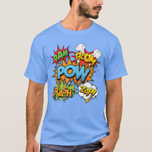 Camiseta Quadrinhos Bam Pow Crash Boom Zap Bolhas em Brigh