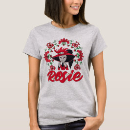Camiseta Quadro da Rosie do Hazbin Hotel com Flores Vermelh