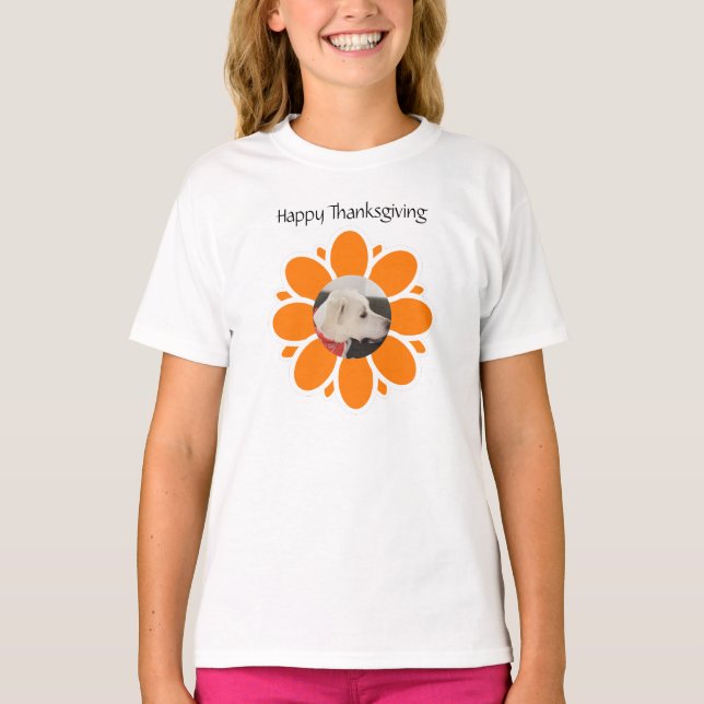 Camiseta Quadro de Flores Laranja-Bonita para Raparigas Fot (Frente)