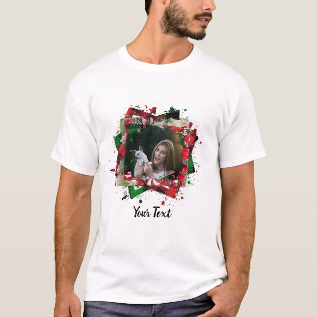 Camiseta Quadro de Natal de Pet da Família Personalizada (Frente)