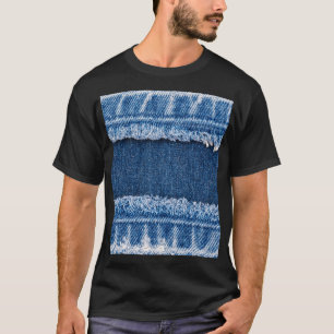Camiseta Quadro de Tecido Denim Com Dois Tons Branqueados