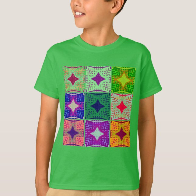 Camiseta Quadro de Verificação Colorido: Um Design Starry (Frente)