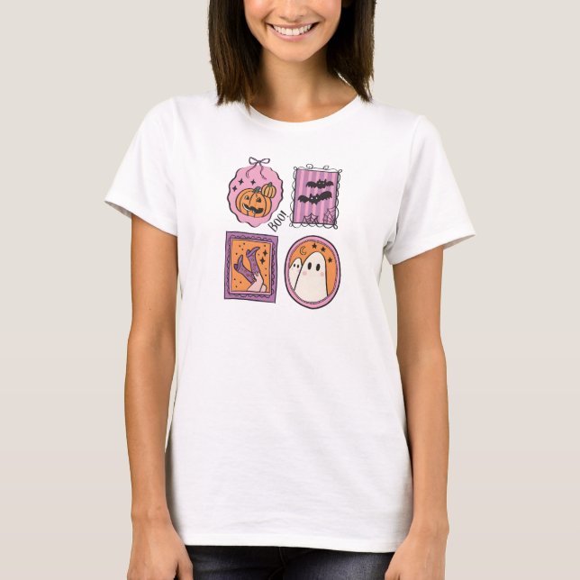 Camiseta Quadros Temáticos de Halloween em Pastel (Frente)