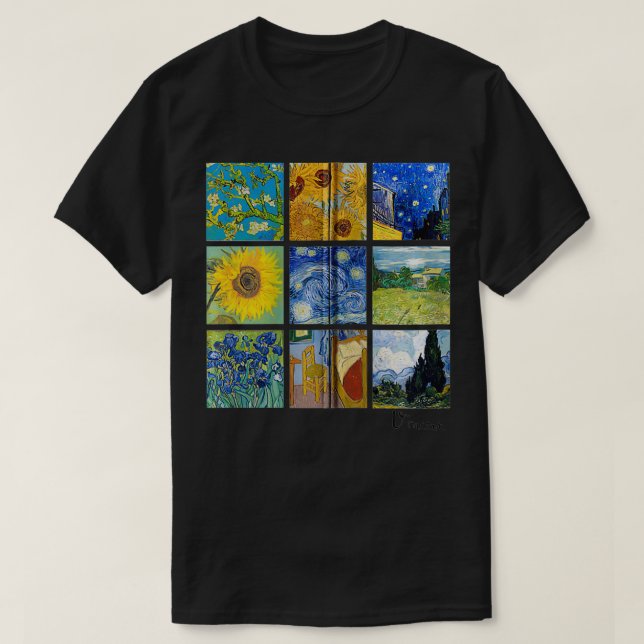 Camiseta Quadros Van Gogh, Girassóis, Foguetes Estrelados (Frente do Design)