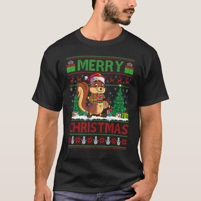 Camiseta Quadrrel Xmas Árvore Leve Papais noeis Brilhantes  (Frente)