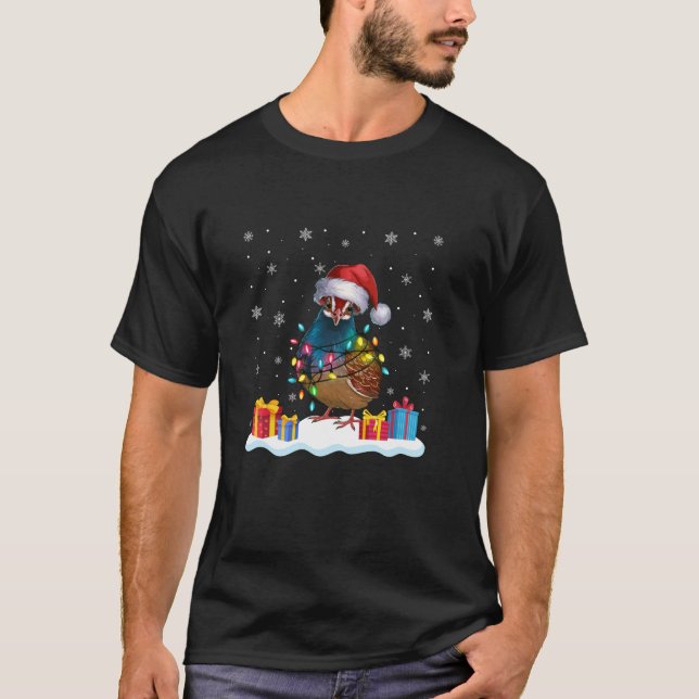 Camiseta Quail Bird Santa Hat Árvore de Natal Light Xmas Pa (Frente)