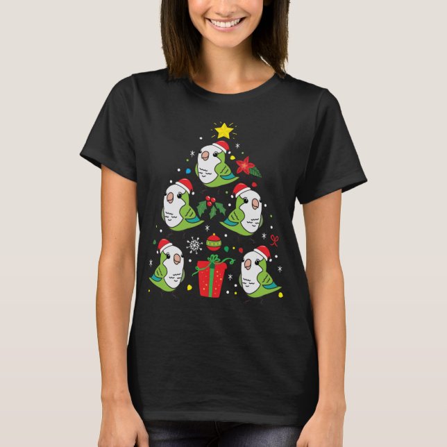 Camiseta Quaker Parrot Green Enfeites de natal Tree Engraça (Frente)