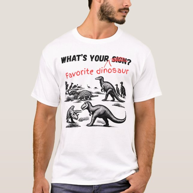 Camiseta Qual é o seu DINOSSAURO favorito (Frente)