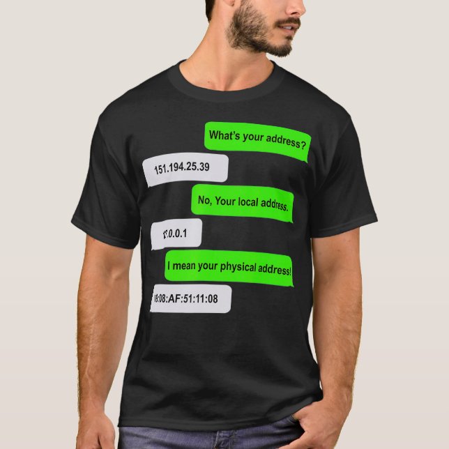 Camiseta Qual é o seu endereço Engraçado Nerd de computador (Frente)