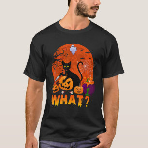 Camiseta Qual gato de Halloween segurando faca abóboras ass